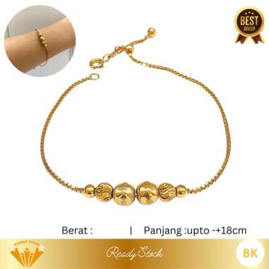 Gelang Emas Kadar 8K Model Bola Ukir Serut Adjustable Family Gold 2.6gr upto 18cm