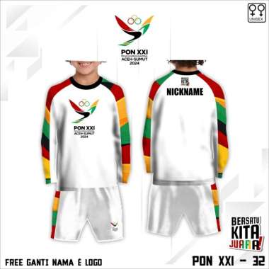 Setelan anak baju pon XXI 2024 aceh sumut jersey kaos pon 2024 F lengan panjang 1 Putih