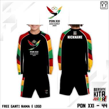 Setelan anak baju pon XXI 2024 aceh sumut jersey kaos pon 2024 F lengan panjang 1 Hitam