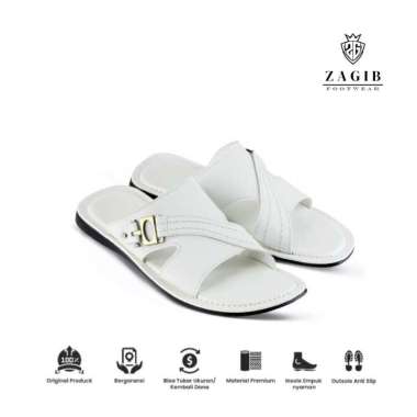 Alona x Zagib | Sandal Pria Warna Putih Kulit Asli Sendal Selop Casual Formal Cowok Murah 41