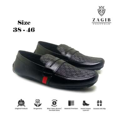 Alona x Zagib | Sepatu Loafers Pria Moccasin Casual Formal Ukuran Besar Jumbo Big Size [ Bahan Kulit