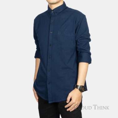 Kemeja Lengan Panjang Pria Bahan Cotton Pique - Hitam, XL Navy XL