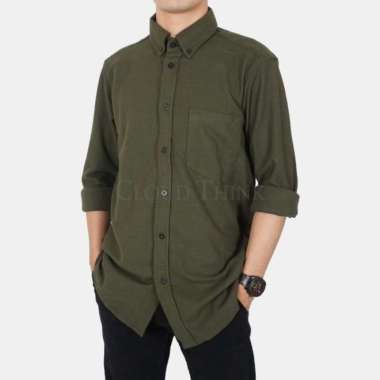 Kemeja Lengan Panjang Pria Bahan Cotton Pique - Hitam, XL Army L