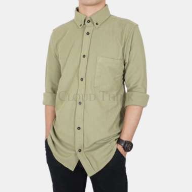 Kemeja Lengan Panjang Pria Bahan Cotton Pique - Hitam, XL Olive L