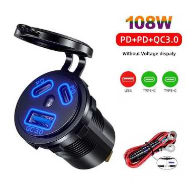 Charger Motor 2 Port USB Type C dan 1 Port USB