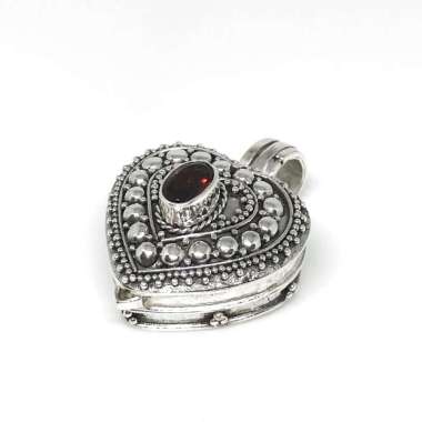 Liontin Kalung Pendant Perak Silver Bali Bayi Box Buka Tutup Jantung Hati Love Jawan Batu Garnet Asl