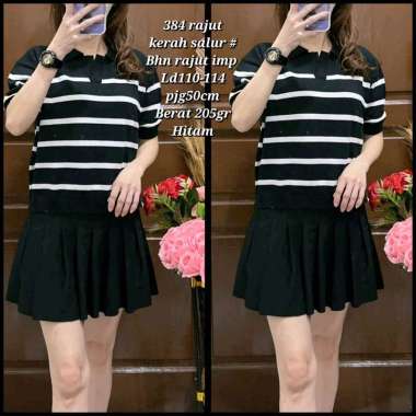 384 Atasan Knit Wanita Korean Style/Blouse/Blus Rajut Salur Kerah pink