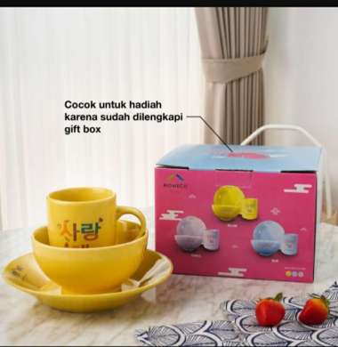 Piring Keramik Set Tebal Hadiah Souvenir Kado saranghyeo-kuning