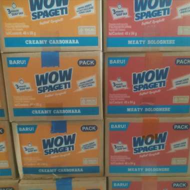 Wow Spageti Instan Bolognese dan Carbonara 84g dengan Sosis, Saus Sambal dan Bubuk Cabai Bolognese