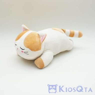 boneka kucing tiarap lying cat cokelat krem medium FEB