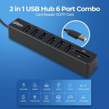 2 in 1 USB Hub 6 Port Combo Card Reader SD/TF Card