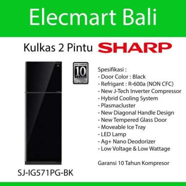 Kulkas 2 Pintu Inverter Glass Door 428 Liter Sharp SJ-IG571PG-BK