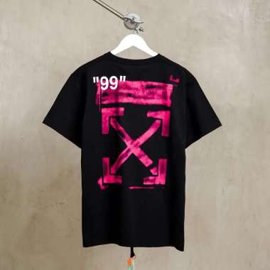 Kaos OFF WHITE STENCIL FUCHSIA ARROW BLACK TSHIRT 100% ORIGINAL M
