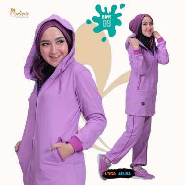 BELIVE Setelan Baju Olahraga Wanita Dewasa One Set Sporty Muslimah BMS-09 L Ungu