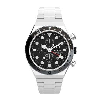 Jam Tangan Timex TW2V69800 Q GMT Chrono Stainless Steel 40mm Hitam Garansi 2 Tahun