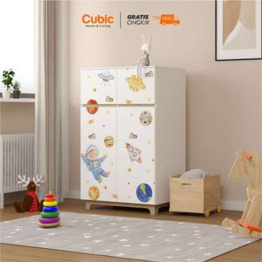 Cubic Lemari Pakaian Kecil / Lemari Baju 2 Pintu / LUNA MILANO BL 120 Stiker Dinosaurus