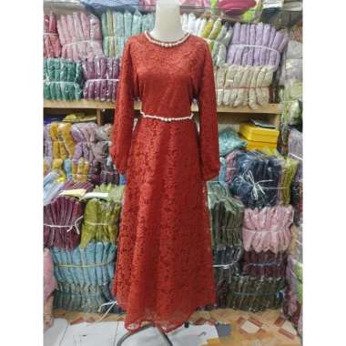 GAMIS BROKAT MUTIARA CANTIK DAN ELEGAN GAMIS BRUKAT PESTA PREMIUM MEWAH GROSIR ECERAN Ld110cm (Stand