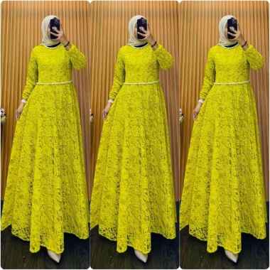 GAMIS BROKAT MUTIARA CANTIK DAN ELEGAN GAMIS BRUKAT PESTA PREMIUM MEWAH GROSIR ECERAN Ld110cm (Stand