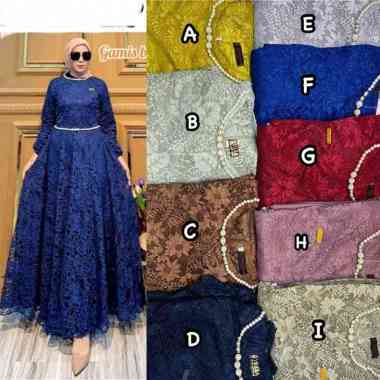 GAMIS BROKAT MUTIARA CANTIK DAN ELEGAN GAMIS BRUKAT PESTA PREMIUM MEWAH GROSIR ECERAN Ld110cm (Stand