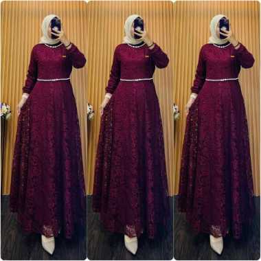 GAMIS BROKAT MUTIARA CANTIK DAN ELEGAN GAMIS BRUKAT PESTA PREMIUM MEWAH GROSIR ECERAN Ld120cm (Jumbo