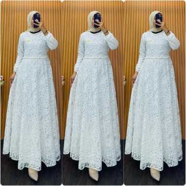 GAMIS BROKAT MUTIARA CANTIK DAN ELEGAN GAMIS BRUKAT PESTA PREMIUM MEWAH GROSIR ECERAN Ld120cm (Jumbo