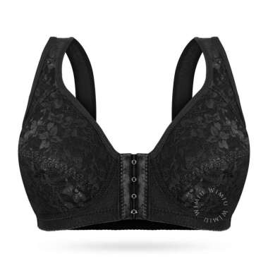 WIMIU BH Bra Wanita Kait Kancing Depan BH Tanpa Kawat Tanpa Busa Motif Bunga Brokat Wireless Bra 100