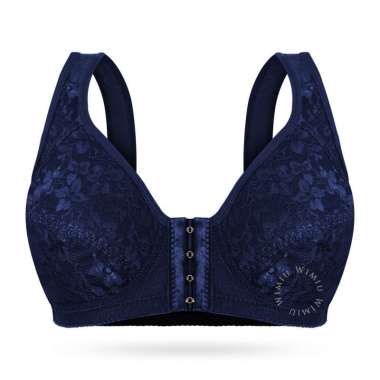 WIMIU BH Bra Wanita Kait Kancing Depan BH Tanpa Kawat Tanpa Busa Motif Bunga Brokat Wireless Bra 100