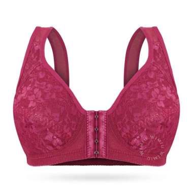 WIMIU BH Bra Wanita Kait Kancing Depan BH Tanpa Kawat Tanpa Busa Motif Bunga Brokat Wireless Bra 100