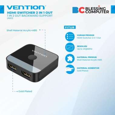 HDMI Switcher 2 in 1 out / 1 in 2 out HDMI VENTION AKOB0 Bi-Direction 4K Switcher Black