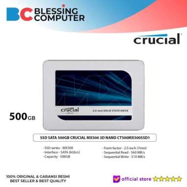 SSD SATA 500GB CRUCIAL MX500 3D NAND CT500MX500SSD1
