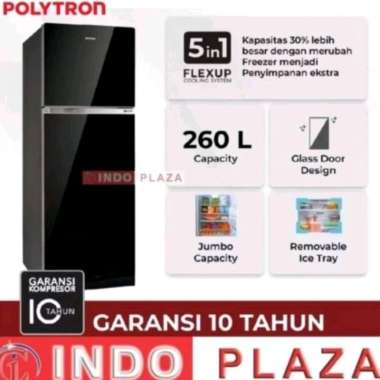KULKAS POLYTRON 2 PINTU FLEXUP 5 in 1 PRW-29HB BLACK GLASS
