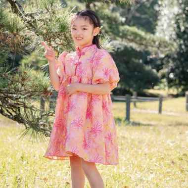 Pastel Kidswear Puff Sleeves Floral Cheongsam Dress Anak Perempuan M