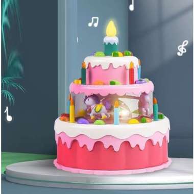 Mainan Masak Anak Kue Ulang Tahun Birthday Cake/ Electric Rotary Cake / Kue Ultah Led - Biru Muda Pi