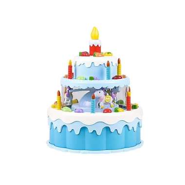 Mainan Masak Anak Kue Ulang Tahun Birthday Cake/ Electric Rotary Cake / Kue Ultah Led - Biru Muda Bi