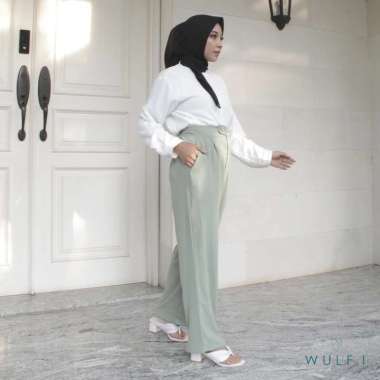 Wulfi Celana Crinkle Pants Sage Green / Celana Highwaist Hijau Sage / Kerja Kantor / Bawahan Jumbo X
