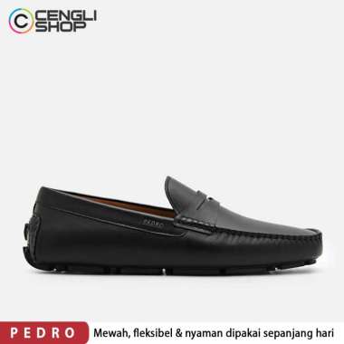 SEPATU PEDRO LOAFER PRIA ORIGINAL LOAFERS SLIP ON PANSUS KULIT ASLI ORI BRANDED HITAM BLACK PM098