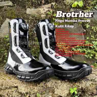 BOSSINDO Fitgo Mamba Provos Polri Sepatu Pdl Tali Putar 45 Hitam Putih KILAP