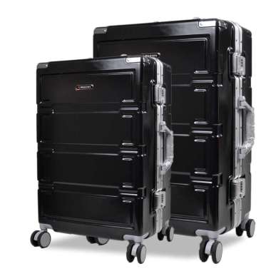 Koper Hardcase Aluminum Polo City No Zipper SET Size 20 dan 24 Inch - 7002 Black