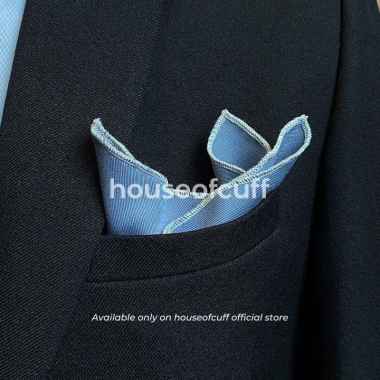 Houseofcuff pocket square handkerchief sapu tangan LINEN abu tua list putih 40x40