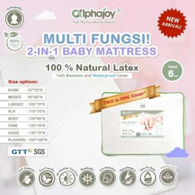 Alphajoy 2in1 Baby Mattress 100% Natural Latex Bamboo Waterproof 2 in 1 Cover kasur bayi 120 x 60 uk