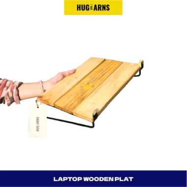 HUGeARNS - Stand Laptop Notebook Tatakan Kayu Dudukan Besi Meja Minimalis / Dudukan Laptop Kayu / Ta