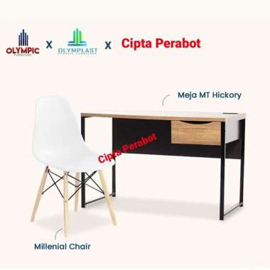 Meja Kantor Belajar Tulis Olympic Hickory dengan Steker Meja