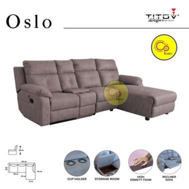 Sectional Recliner Sofa Titov Original Oslo Bergaransi 5 Tahun Biru