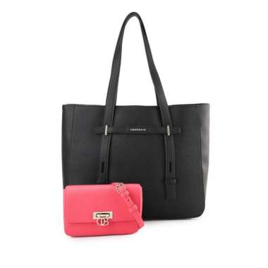 Obermain Nettie Tote W/ Pouch Wanita Black/Fuchsia