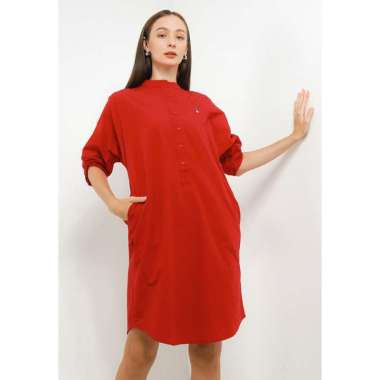 Hush Puppies Alika Puffed Sleeve Dress Wanita L Red