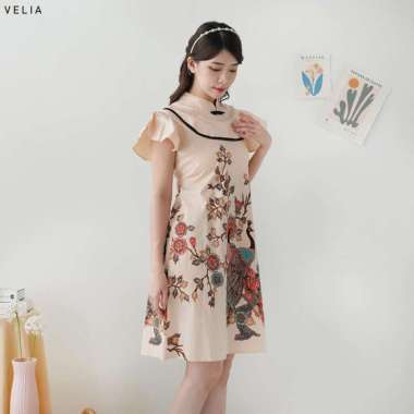 Evercloth Velia Dress Wanita Batik Couple Modern Dress Batik Modern Cream XL