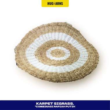 HUGeARNS - Karpet Seagrass Combinasi Rapia Putih Anyaman / Karpet Anyaman Aesthetic Floor Mat Bulat 