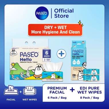 Bundling Paseo Hello Premium Facial Soft Pack Tissue - Paseo He!!o EDI Pure Water Wet Wipes Mini