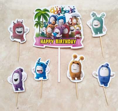 hiasan kue ulang tahun cake topper satu set edisi tema Oddbods