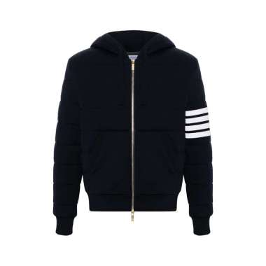 Thom Browne 4-Bar Zip Up Padded Hoodie Navy 4 Blue